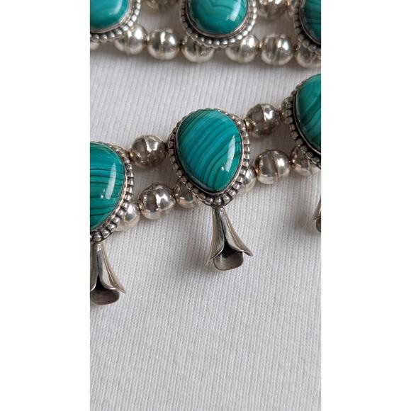 Kathleen Chavez Navajo Sterling Silver Malachite Squash Blossom Necklace + EUC - Picture 13 of 16